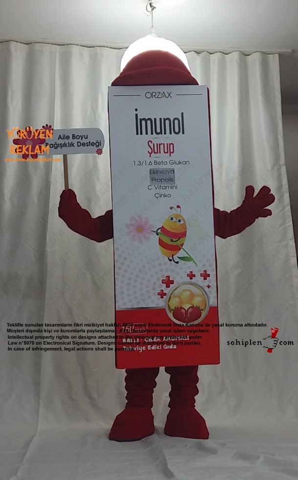 Orzax İlaç / Kutu Maskot / Bal+Çilek maskot kostümü