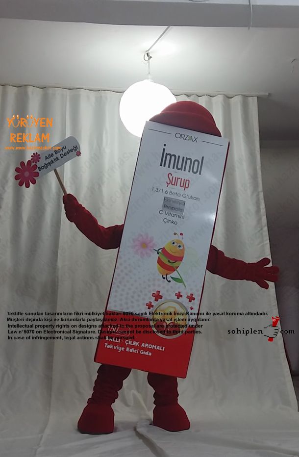 Orzax İlaç / Kutu Maskot / Bal+Çilek maskot kostümü