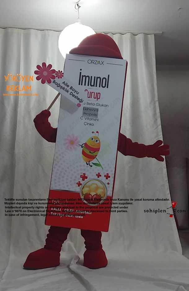 Orzax İlaç / Kutu Maskot / Bal+Çilek maskot kostümü