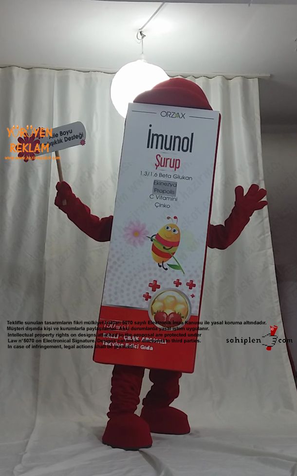 Orzax İlaç / Kutu Maskot / Bal+Çilek maskot kostümü