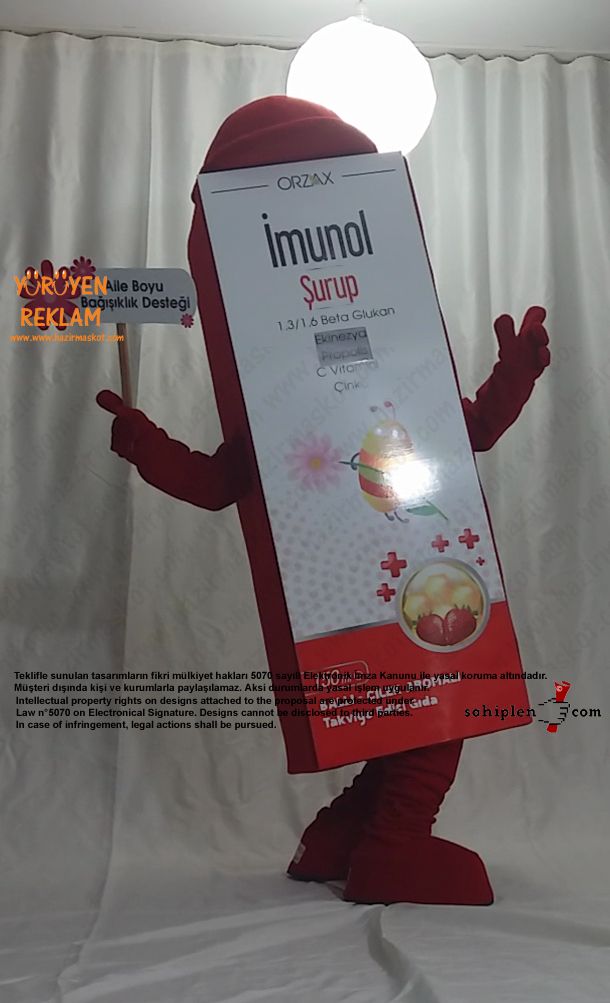 Orzax İlaç / Kutu Maskot / Bal+Çilek maskot kostümü